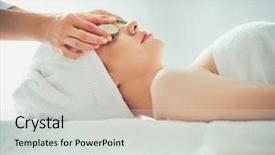  Presentation with man relaxing on massage table - Cool new presentation design with wellness therapy - young woman lying backdrop and a  colored foreground