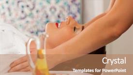  Presentation with wellness - Colorful slides enhanced with wellness - woman getting massage in spa it is a massage for the head backdrop and a coral colored foreground