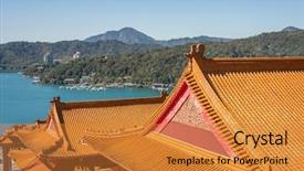  Presentation with roof - Presentation theme featuring wenwu temple in sun background and a gold colored foreground