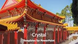  Presentation with temple - PPT layouts having wenwu temple on sun moon background and a tawny brown colored foreground