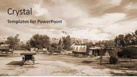  Presentation with wild wild west - Presentation design featuring west pioneers on the border background and a soft green colored foreground