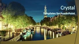  Presentation with canal - Slide set consisting of westerkerk church tower at canal background and a ocean colored foreground