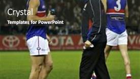  Presentation with lays - Colorful presentation enhanced with western-bulldogs-coach-rodney-eade backdrop and a tawny brown colored foreground
