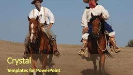  Presentation with horses - Audience pleasing presentation consisting of western cowboy - two banditos riding on horses backdrop and a tawny brown colored foreground
