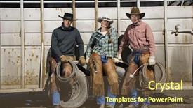 Presentation with western cowboy - Slides featuring western cowboy - young woman and two men background and a tawny brown colored foreground