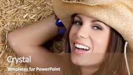  Presentation with cowgirl - Colorful PPT theme enhanced with western fashion - happy smiling cowgirl backdrop and a  colored foreground