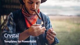  Presentation with wild west - PPT theme consisting of western lasso - bearded cowboy lights a cigar background and a ocean colored foreground