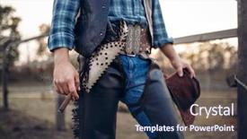  Presentation with cowboy - Amazing slide deck having western lasso - cowboy in leather clothes poses backdrop and a navy blue colored foreground