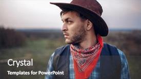  Presentation with cowboy hat - Colorful slide deck enhanced with western lasso - portrait of cowboy in leather backdrop and a dark gray colored foreground