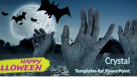  Presentation with halloween flying bats note - Audience pleasing slide deck consisting of digital image of bats backdrop and a ocean colored foreground