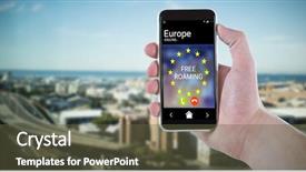  Presentation with phone - Cool new slides with western union - cropped hand holding mobile phone backdrop and a  colored foreground