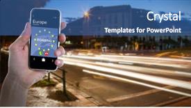  Presentation with city street - Amazing slides having western union - cropped hand holding mobile backdrop and a ocean colored foreground