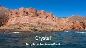 Presentation with fort - Beautiful PPT theme featuring western union - fort of sao joao baptista backdrop and a ocean colored foreground