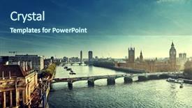  Presentation with london buildings and streets view - Beautiful theme featuring westminster aerial view london uk backdrop and a ocean colored foreground