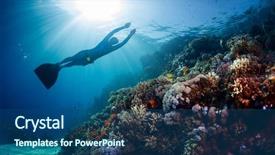  Presentation with coral reef - Amazing presentation theme having wet area - lady freediver gliding underwater backdrop and a ocean colored foreground
