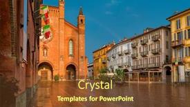  Presentation with square - Beautiful presentation theme featuring wet-cobblestone-town-square-old backdrop and a tawny brown colored foreground