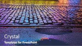  Presentation with neon - Presentation theme featuring wet-cobblestones-reflect-neon-light background and a ocean colored foreground