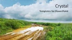  Presentation with bumpy road - Audience pleasing theme consisting of wet dirty road after strong backdrop and a light blue colored foreground