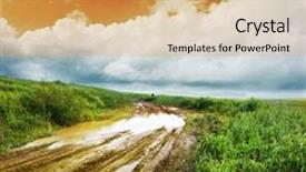  Presentation with bumpy road - Audience pleasing PPT theme consisting of wet dirty road after strong backdrop and a yellow colored foreground