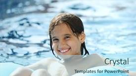  Presentation with summer time - Slide deck with wet kid having happy time on summer swimming pool background and a sky blue colored foreground