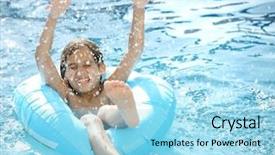  Presentation with summer time - Cool new slide deck with wet kids having happy time on summer swimming pool backdrop and a arctic colored foreground