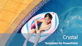  Presentation with summer time - Cool new slide set with wet kids having happy time on summer swimming pool backdrop and a teal colored foreground