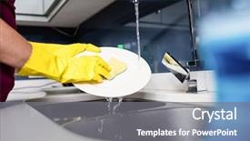  Presentation with hand washing - Presentation theme with wet scrubbers - cropped hand of woman washing background and a gray colored foreground