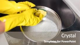  Presentation with utensils - PPT theme with wet scrubbers - cropped hands of woman wearing background and a gray colored foreground
