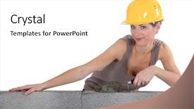 Presentation with building - PPT theme enhanced with wet seal - woman building wall background and a white colored foreground