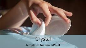  Presentation with banquet server hand - Slide set having hand picked a wet wipes background and a light blue colored foreground