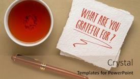 Presentation with ballpen - PPT theme having what-are-you-grateful background and a coral colored foreground