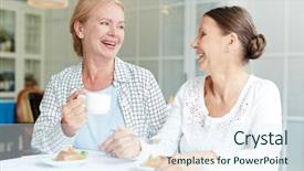  Presentation with lipton tea - Amazing PPT theme having what happened - joyful senior females having tea backdrop and a sky blue colored foreground