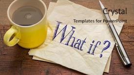  Presentation with yellow wood - PPT layouts consisting of what if question - handwriting on napkin with a yellow cup of espresso coffee against rustic wood background and a coral colored foreground