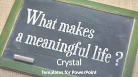  Presentation with slate - Presentation theme featuring what makes a meaningful life a question on a slate blackboard with a white chalk against burlap canvas background and a gray colored foreground