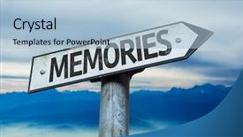  Presentation with memories - Audience pleasing theme consisting of whats new - memories sign with sky background backdrop and a light blue colored foreground