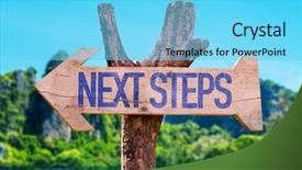  Presentation with steps - Cool new PPT layouts with whats new - next steps arrow with beach backdrop and a light blue colored foreground