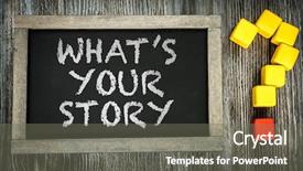  Presentation with story - PPT theme featuring telling time - whats your story written background and a gray colored foreground