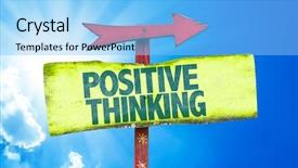  Presentation with thinking - Amazing PPT theme having whatsapp - positive thinking sign with sky backdrop and a light blue colored foreground