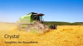  Presentation with cereal - Slide set featuring plow truck - combine harvester harvesting wheat cereal background and a yellow colored foreground