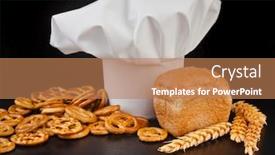  Presentation with ears - Amazing PPT theme having wheat ears bread and chef hat on black table background backdrop and a coral colored foreground