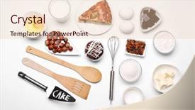  Presentation with cake - Amazing presentation design having wheat flour - cake ingredients on white table backdrop and a lemonade colored foreground