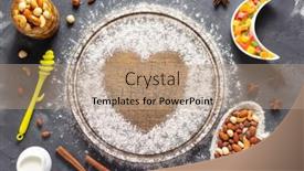  Presentation with baking cookies - Slide set with wheat-flour-at-wooden-bread background and a coral colored foreground