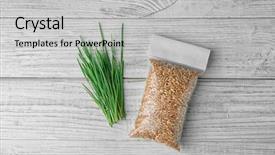  Presentation with seeds - Beautiful presentation featuring wheat grass seeds in package backdrop and a light gray colored foreground