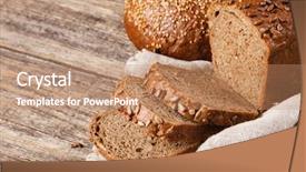  Presentation with old wooden table food - Theme with wheat seed - brown bread on an old background and a coral colored foreground