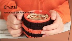  Presentation with female - Beautiful PPT theme featuring wheather - cup with knitted thing backdrop and a  colored foreground