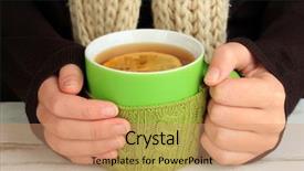  Presentation with female - Presentation theme with wheather - cup with knitted thing background and a  colored foreground