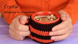  Presentation with female - Beautiful PPT theme featuring wheather - cup with knitted thing backdrop and a  colored foreground