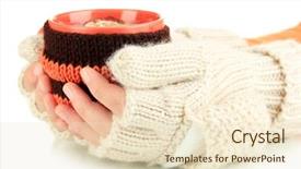  Presentation with female - Presentation design enhanced with wheather - cup with knitted thing background and a lemonade colored foreground