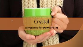  Presentation with knitted knitting needle - PPT layouts enhanced with wheather - cup with knitted thing background and a coral colored foreground