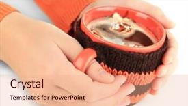  Presentation with female - Theme having wheather - cup with knitted thing background and a  colored foreground